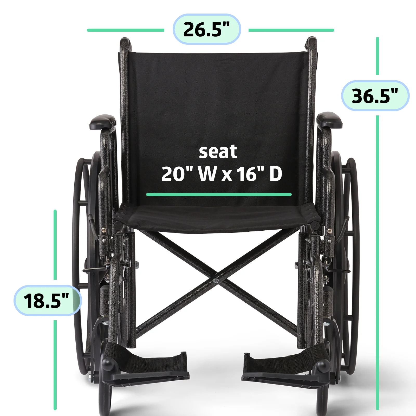 Medline Comfortable Folding Wheelchair with Swing-Back Desk-Length Arms and Swing-Away Footrests, 20”W x 16”D Seat